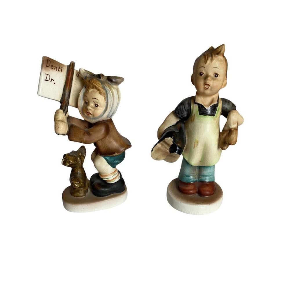 2 Lefton American Children Porcelain Figures Shoe Maker and Toothache Vintage